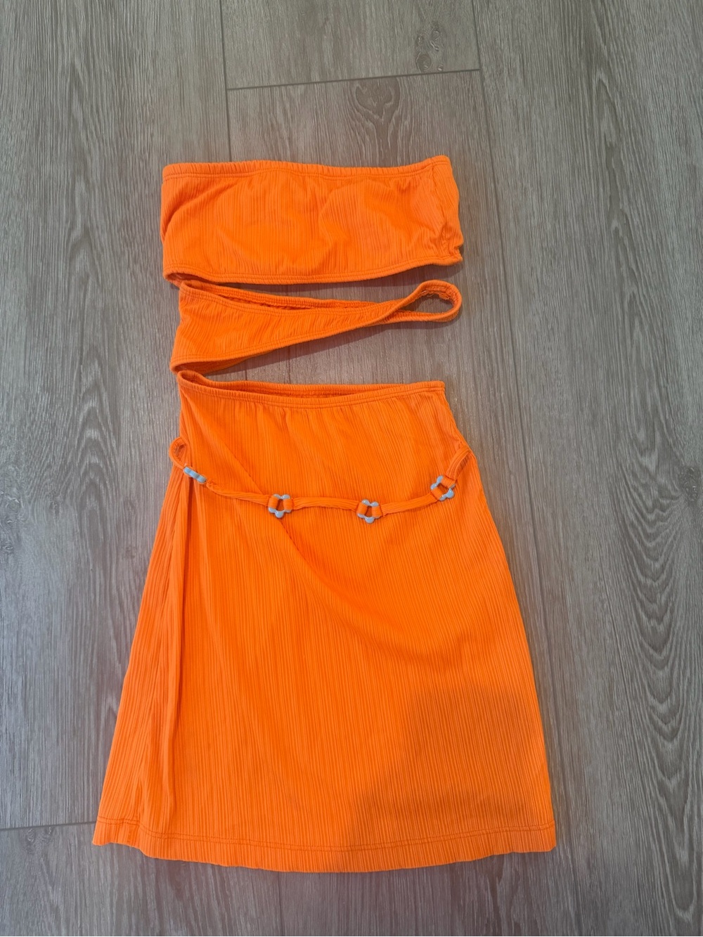 Frankie's Bikinis Orange Ribbed Wrap Mini Skirt with Decorative Belt